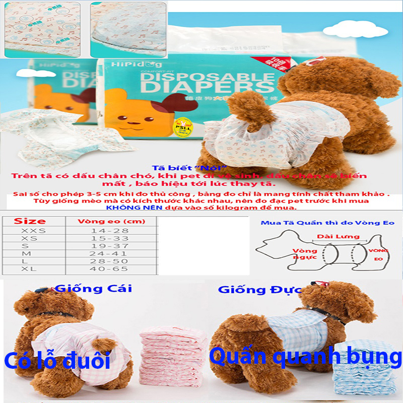10 cái Tã quần cho chó mèo, băng vệ sinh chó cái,chó đực, mèo cái , mèo đực