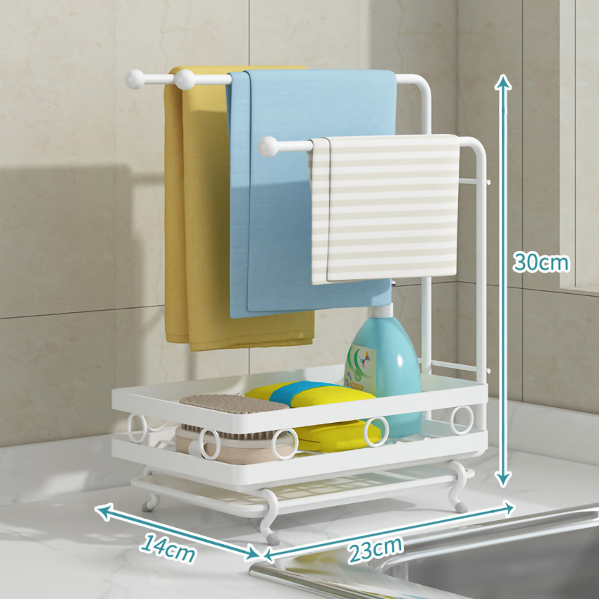 Giá kệ để đồ rửa chén bếp treo khăn lau siêu tiện lợi, kệ thép không gỉ khay hứng nước khô ráo VANDO