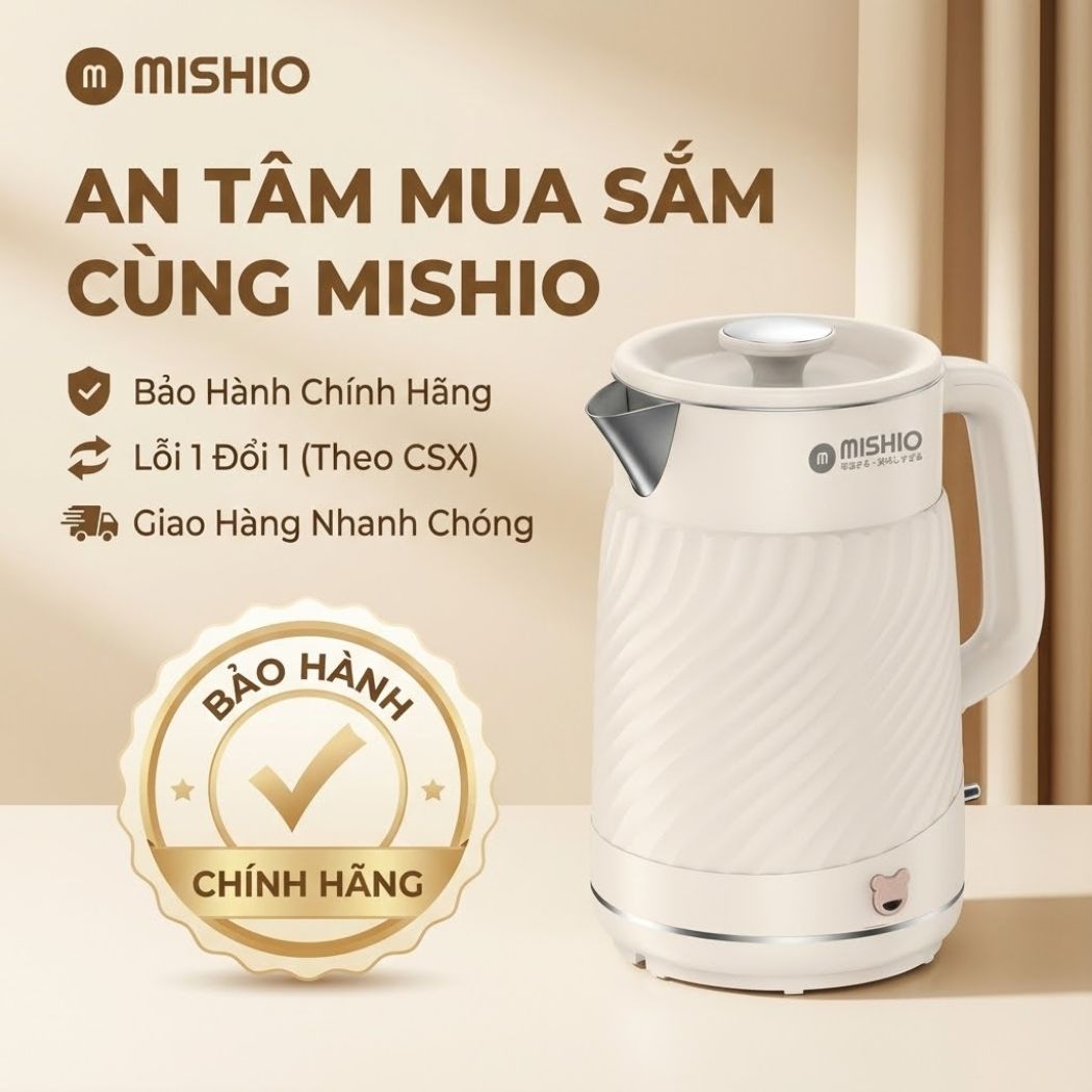 Ấm thuỷ giữ nhiệt 1.7 Lít Mishio MK385 inox 304 - hàng chính hãng