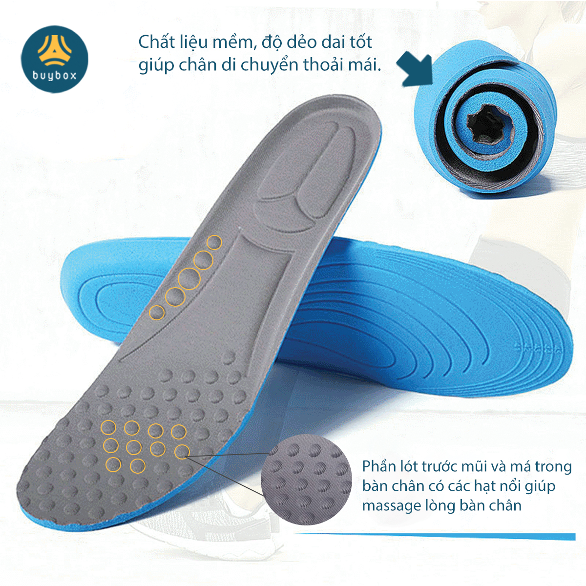 Lót giày thể thao có hạt massage lòng bàn chân, thoáng khí, chất liệu mềm mại dễ dàng vận động - Buybox - BBPK228