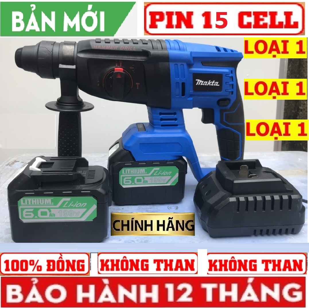 Máy khoan Bê tông MKT 15 CELL, máy không chổi than 100% dây đồng, 2 PIN - BẢO HÀNH 1 NĂM full bộ