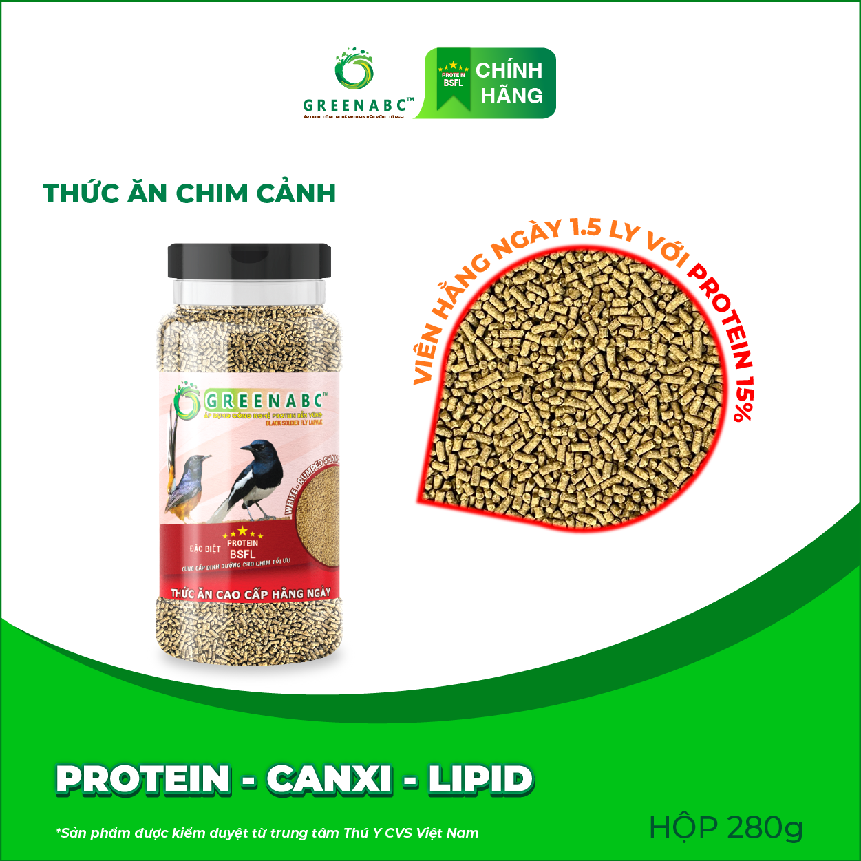 Cám Chim Chích Chòe GREENABC – Giúp chim căng lửa, phong độ, 2 loại bổ sung và hàng ngày – Hộp 280g