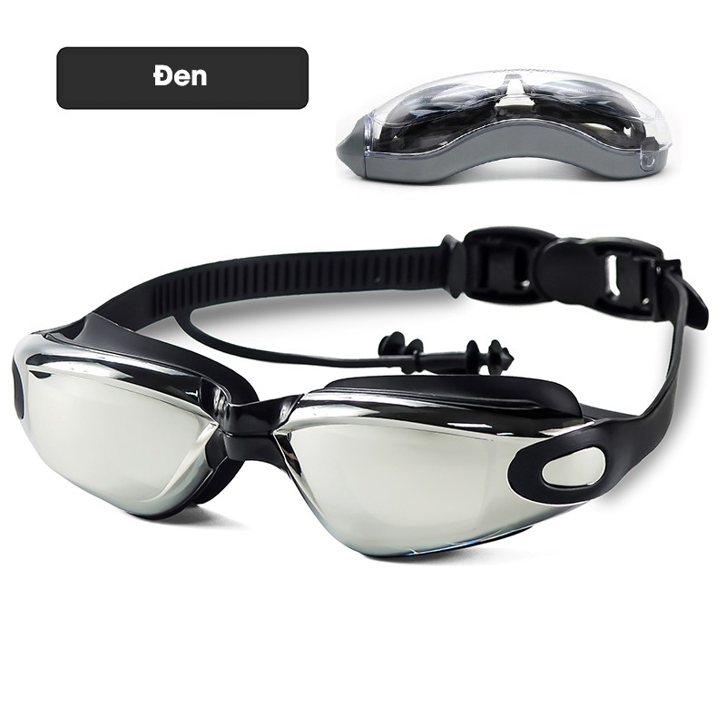 Kính bơi nam nữ tráng gương cao cấp có bịt tai - Kính bơi chống tia UV, chống sương mù thiết kế chống trơn trượt, co giãn - Hàng chính hãng