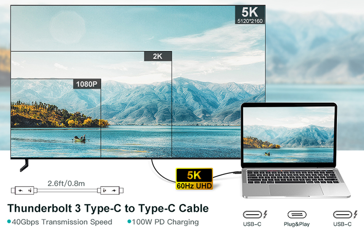 Dây Cáp Thunderbolt 3 Choetech Hỗ Trợ Truyền Tải 40Gbps, Sạc PD 100W, Video 4K @ 60Hz kép / 5K 0.8 m A3008 - Hàng Chính Hãng