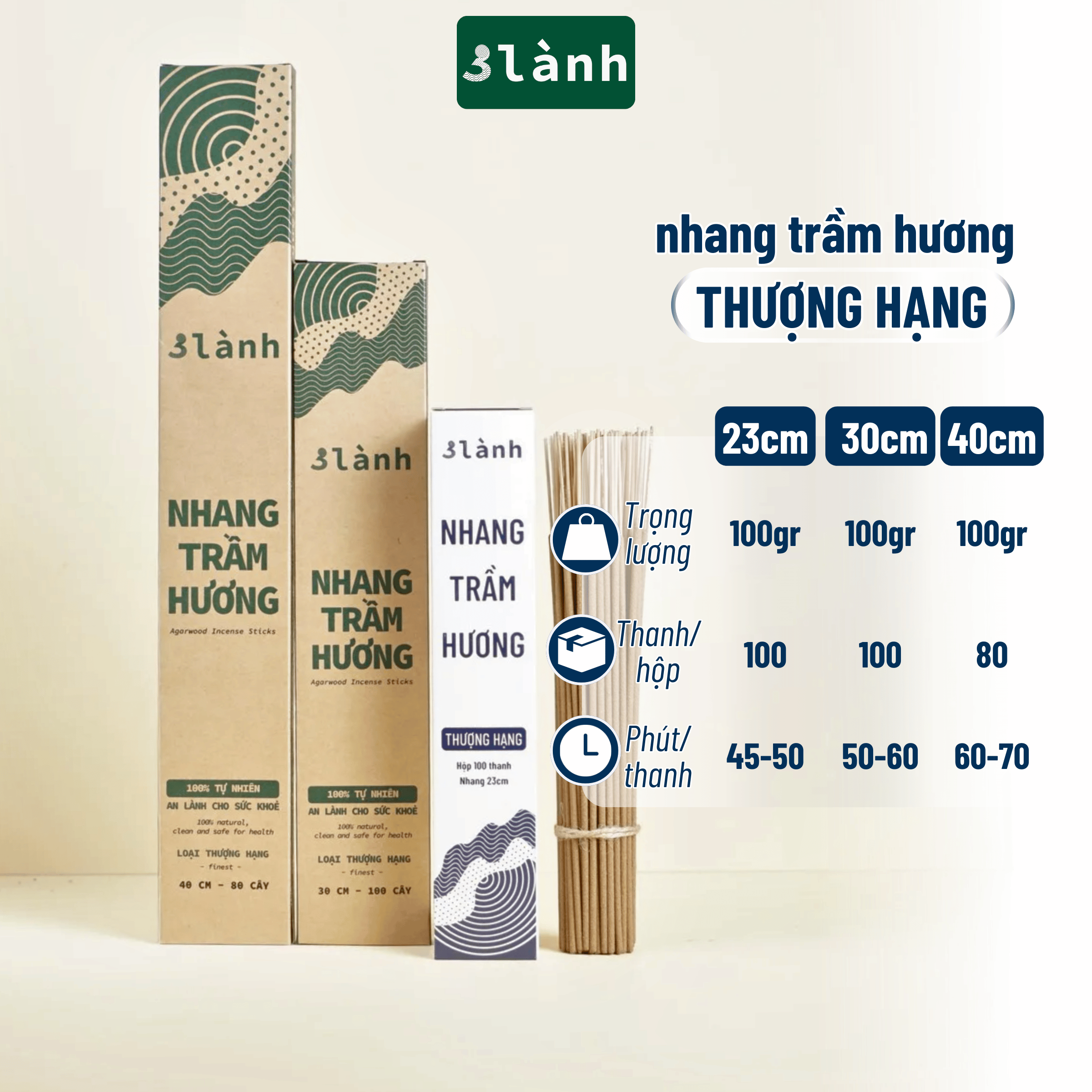 Nhang Trầm Hương Thượng Hạng 3 Lành Dài 23-30-40cm, Hộp 100-400gr Tự Nhiên 100% >15 Năm Trầm Thờ Cúng Thư Giãn Xông Nhà
