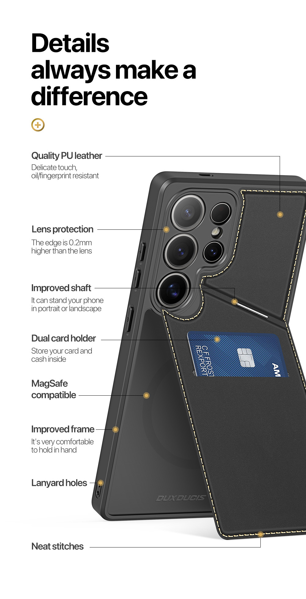 Ốp Lưng Da Sạc Từ Tính Dành Cho Samsung Galaxy S25 Ultra DUX DUCIS Rafi II Series, có ngăn đựng thẻ, chân đế, Hàng Chính hãng