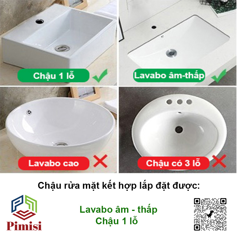 Vòi nước lavabo Pimisi PV-308C-1 kêt hợp được các chậu rửa mặt