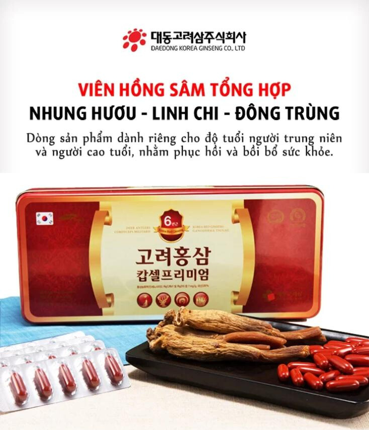 Viên Hồng Sâm Nhung Linh Chi Đông Trùng Hạ Thảo 120 Viên