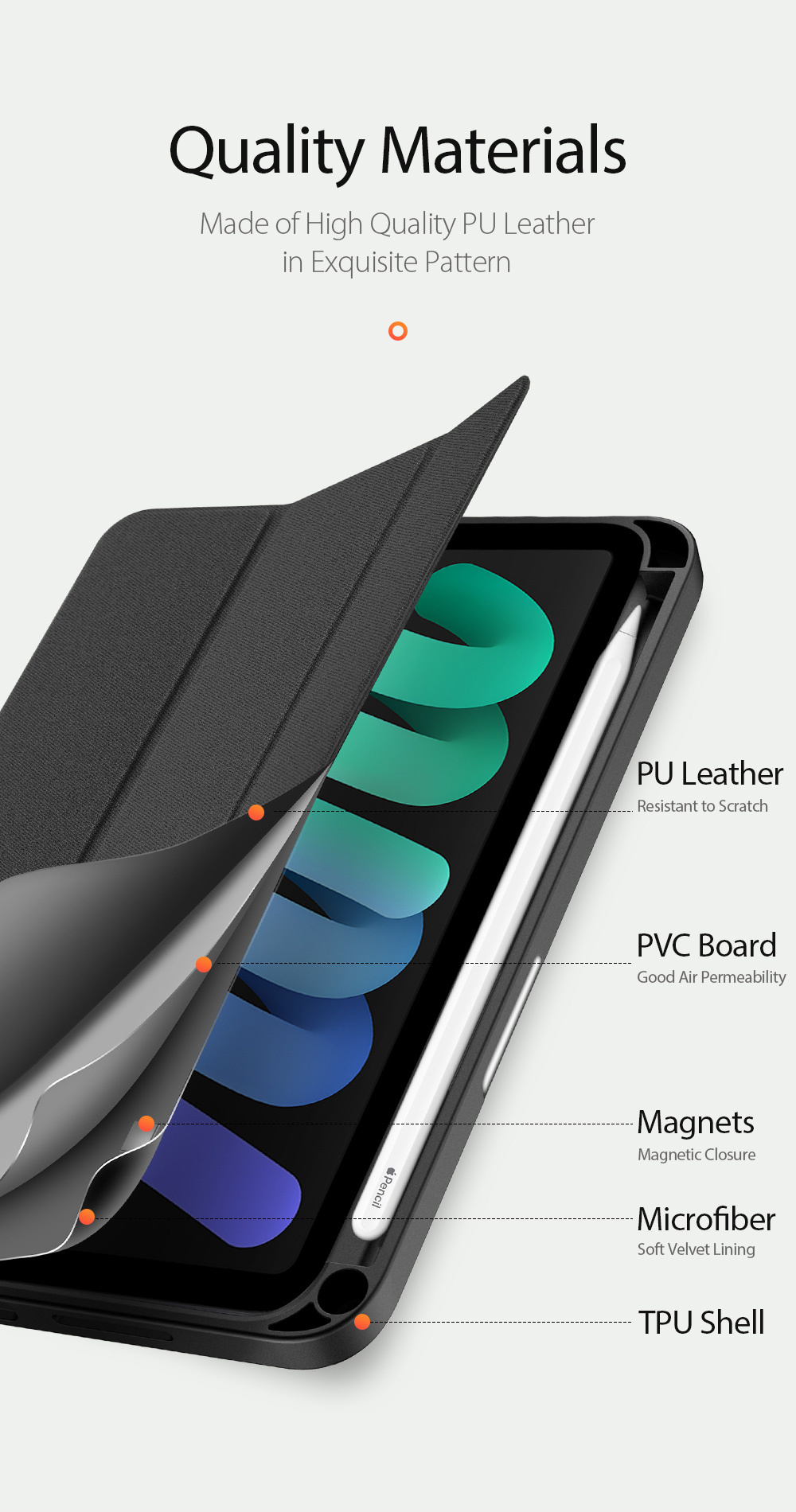 Bao da Dux Ducis Domo Series cho iPad Mini 7/ Mini 6 có khe cắm bút, auto sleep/ wake_ Hàng chính hãng