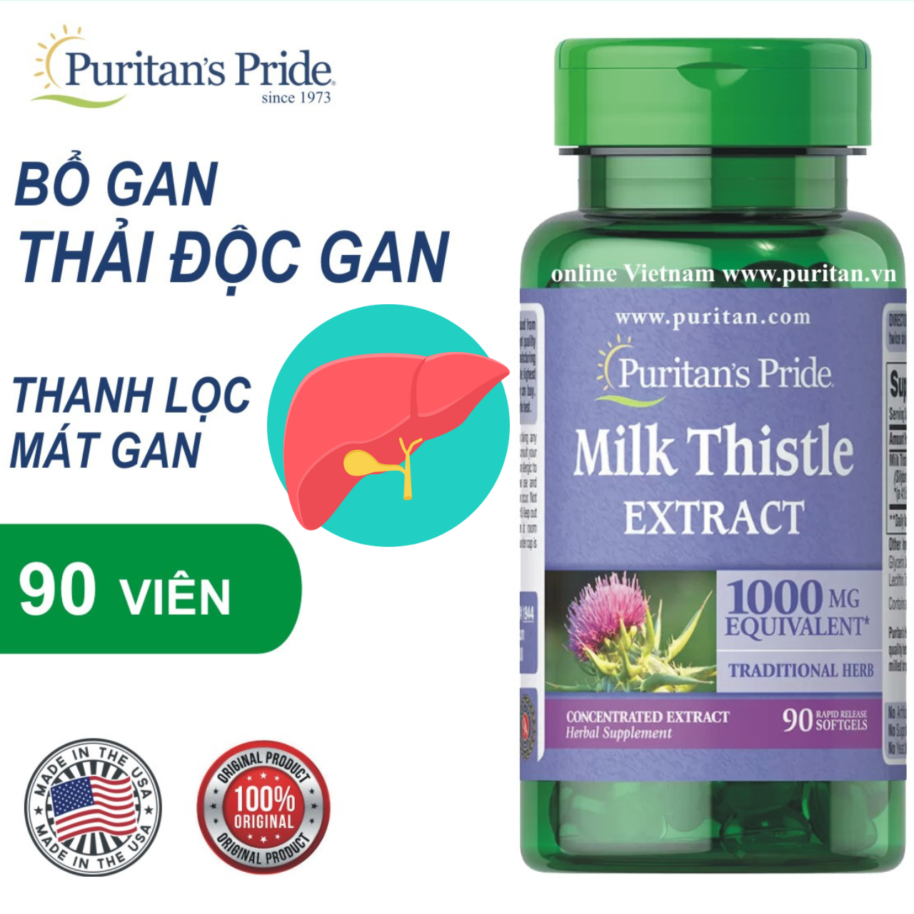Bổ gan Puritan's Pride Milk Thistle 41 Extract 1000mg