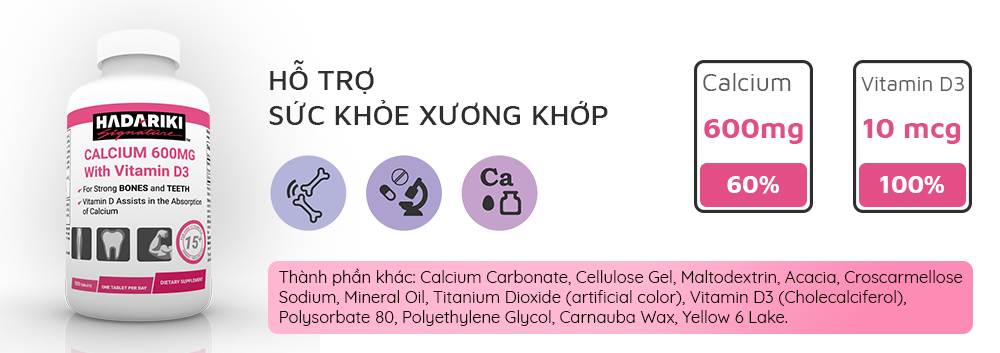 Thực phẩm chức năng bổ xương khớp Hadariki Calcium 600mg With Vitamin D3 (Mẫu mới 2019)