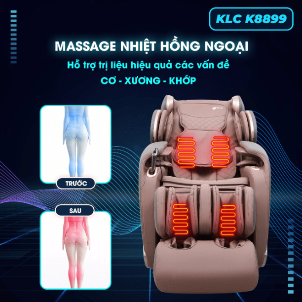 ghế massage toàn thân cao cấp klc k8899, công nghệ nhiệt hồng ngoại, body scan kết hợp con lăn 4d 4