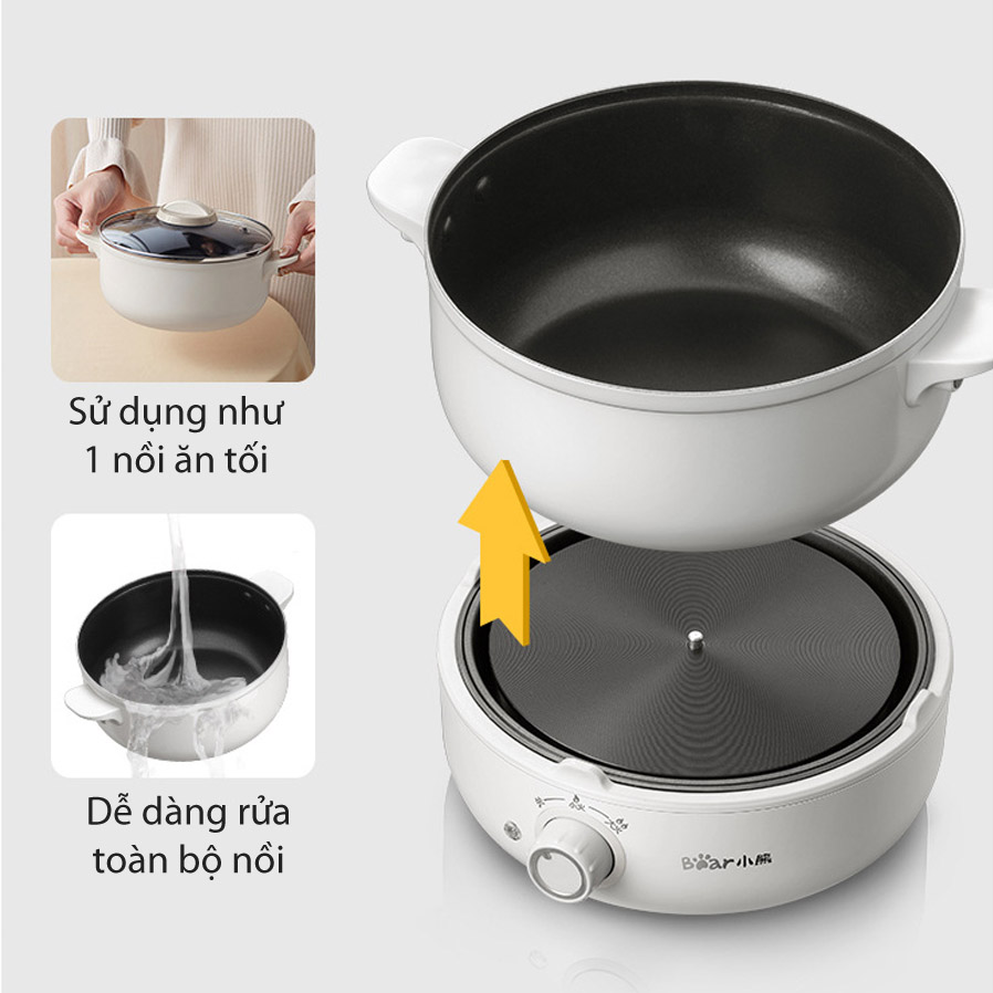 Nồi lẩu điện đa năng Bear DHG-B25Z1 2.5 Lít (Xám Trắng) - Hàng Chính Hãng 