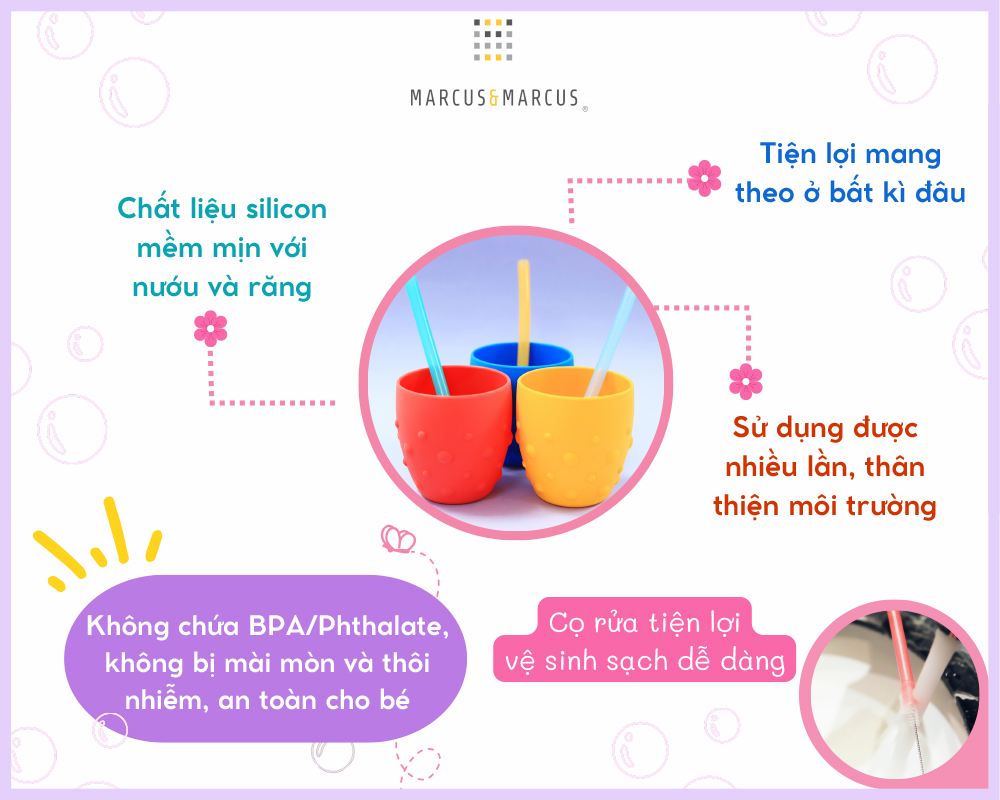 Bộ 6 ống hút silicon kèm cọ rửa Marcus & Marcus