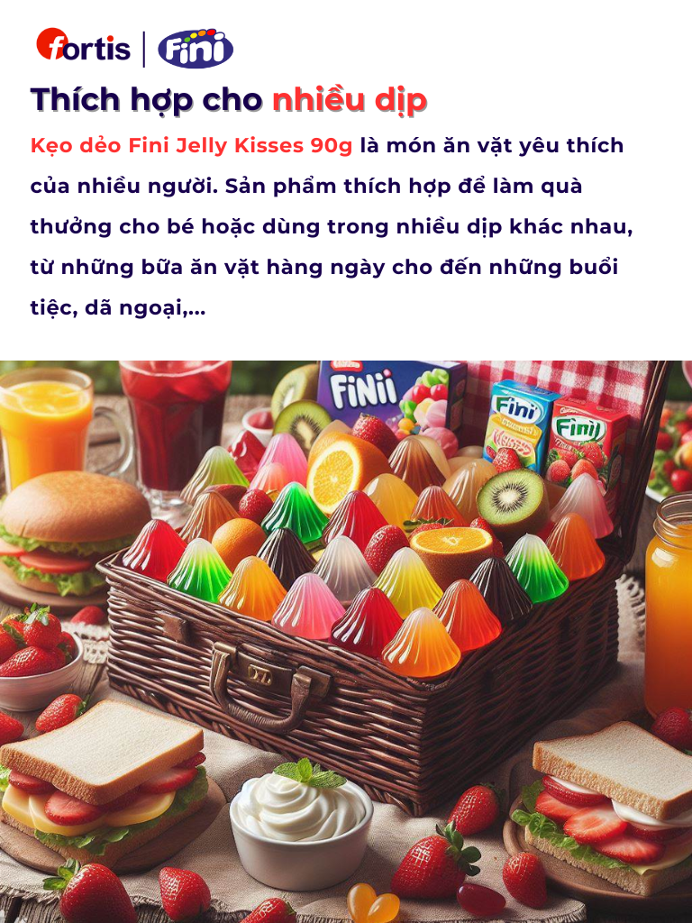 Kẹo dẻo Fini Jelly Kisses 90g Vị Dâu Kem