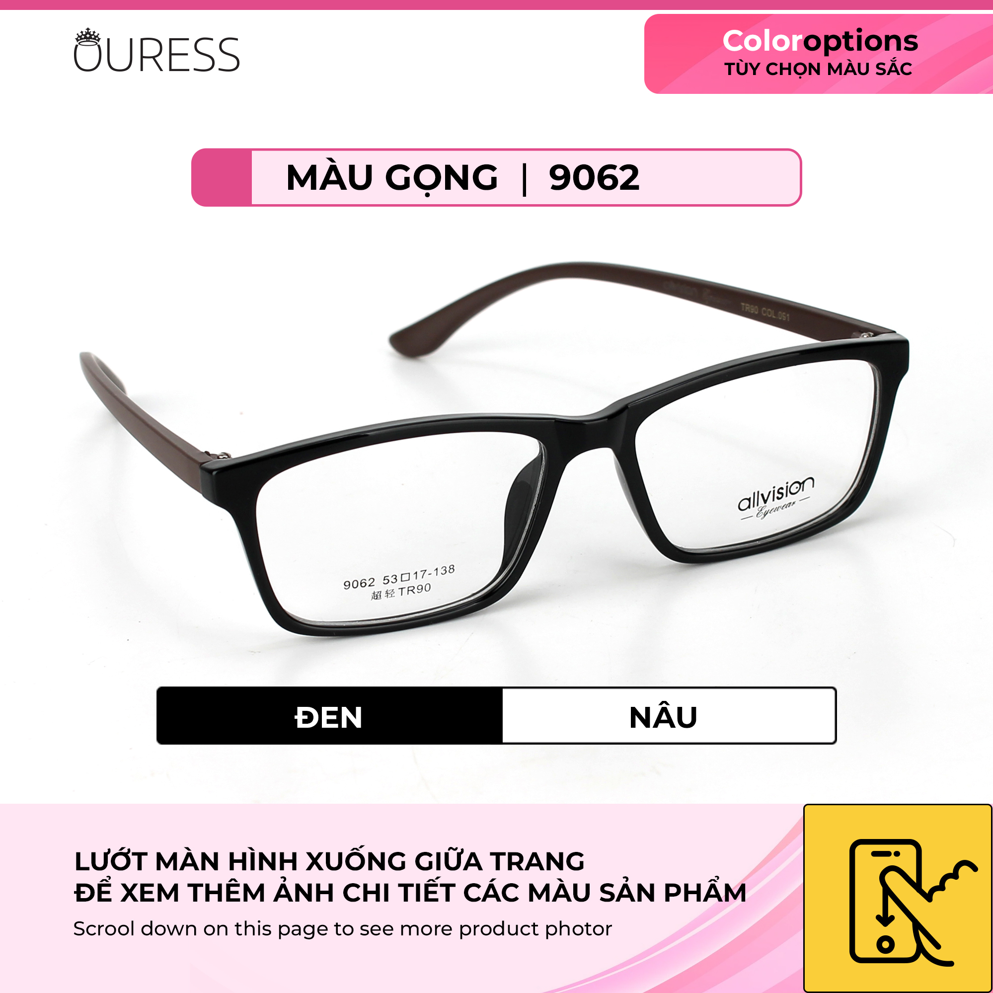 Gọng kính nhựa 9062 thời trang nam nữ siêu nhẹ siêu bền OURESS