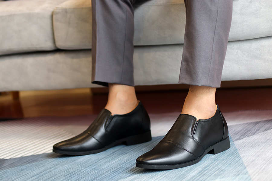 giày cao nam t&tra tăng cao 6cm- t06 đen - chất liệu da bò cao cấp, đế cao su đúc, phần tăng cao ẩn bên trong 12