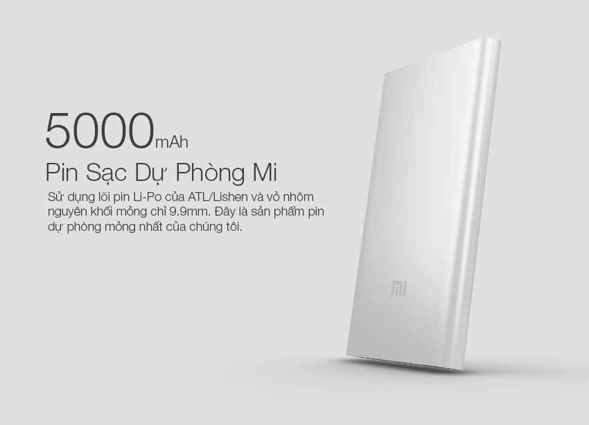 Pin Sạc Dự Phòng Xiaomi 5000mAh (Bạc) - Hàng Chính Hãng