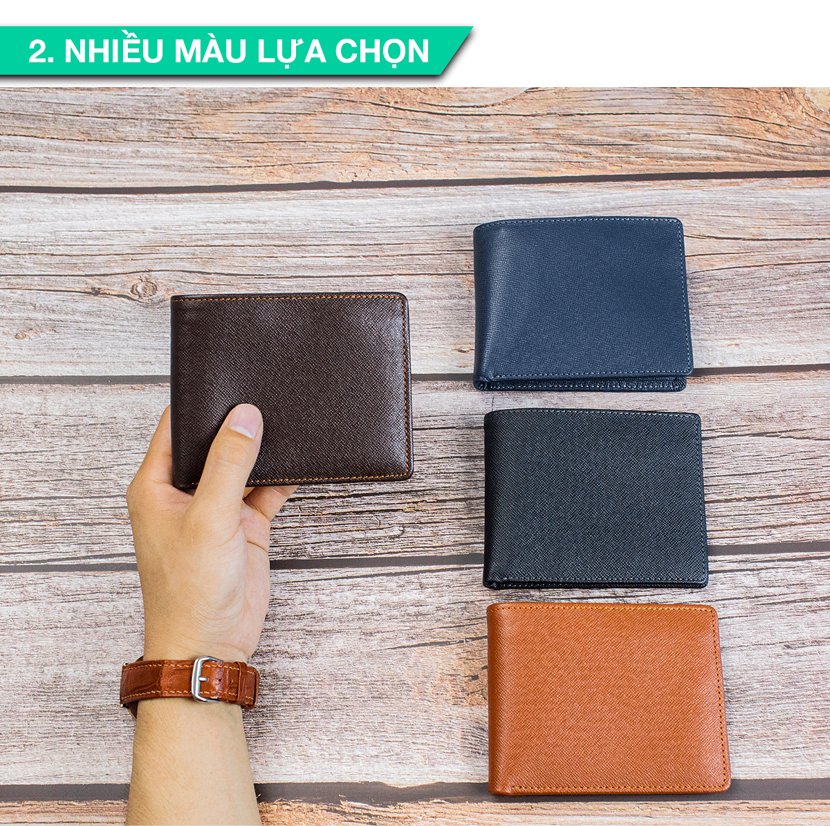 Ví nam, bóp nam da bò Saffiano Bụi Leather V140 - Bảo hành 12 tháng