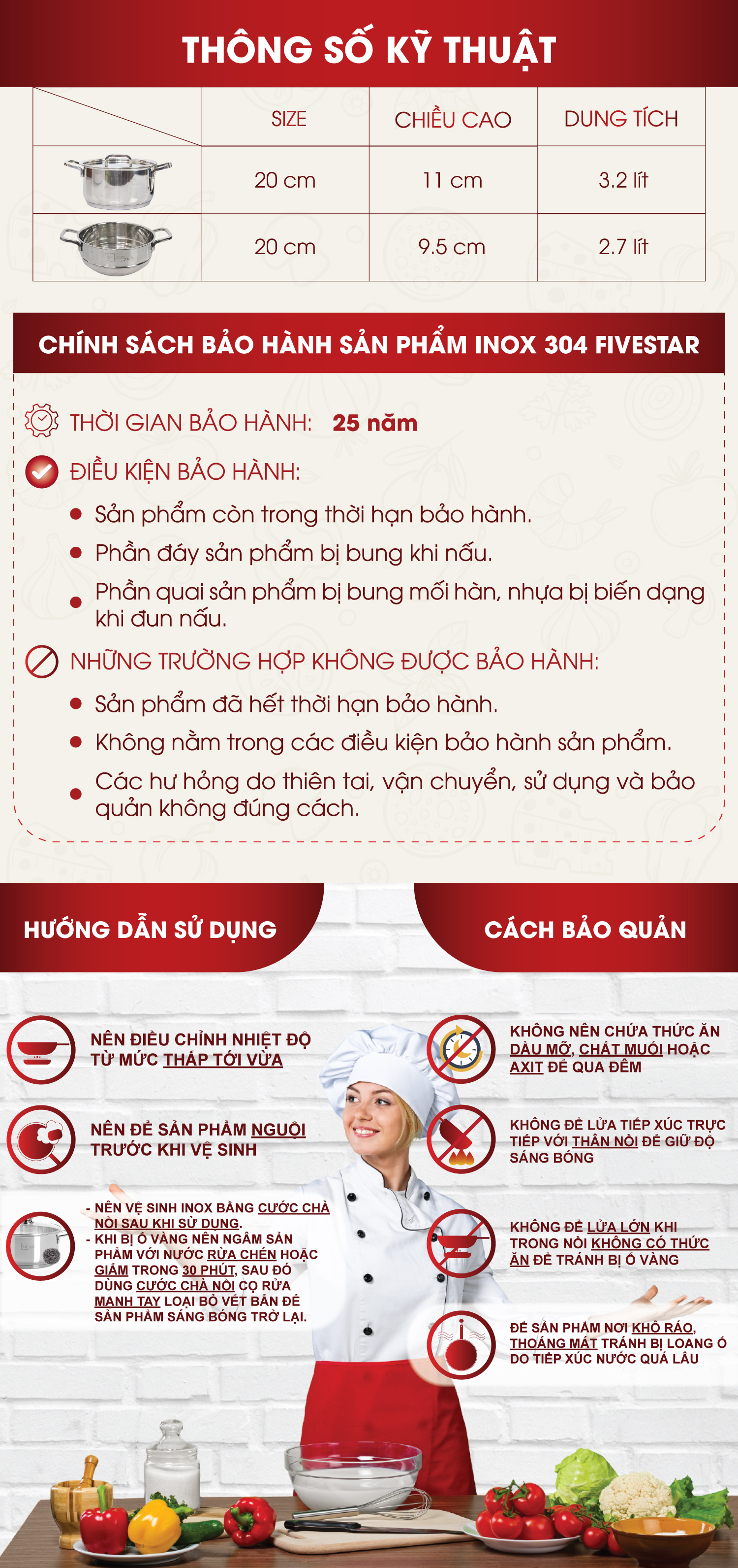 Bộ Nồi Xửng Hấp Inox 304 Fivestar (20cm)