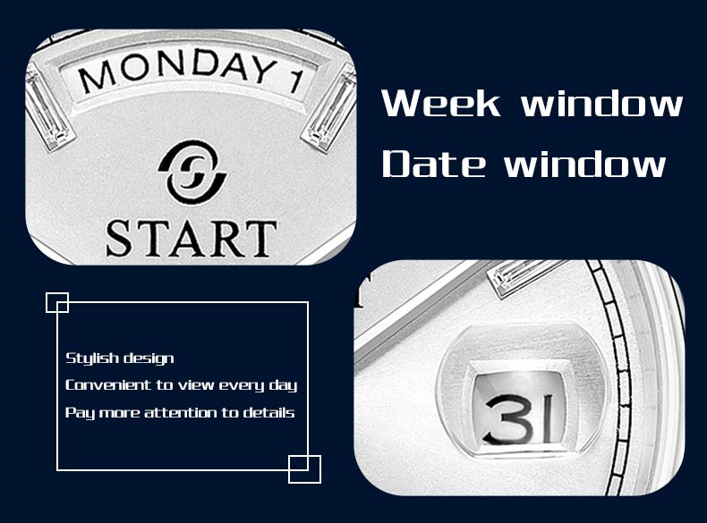 【START】đồng hồ kim cương nam đồng hồ cơ tự động chống nước chức năng hiển thị thứ ngày đồng hồ thời trang