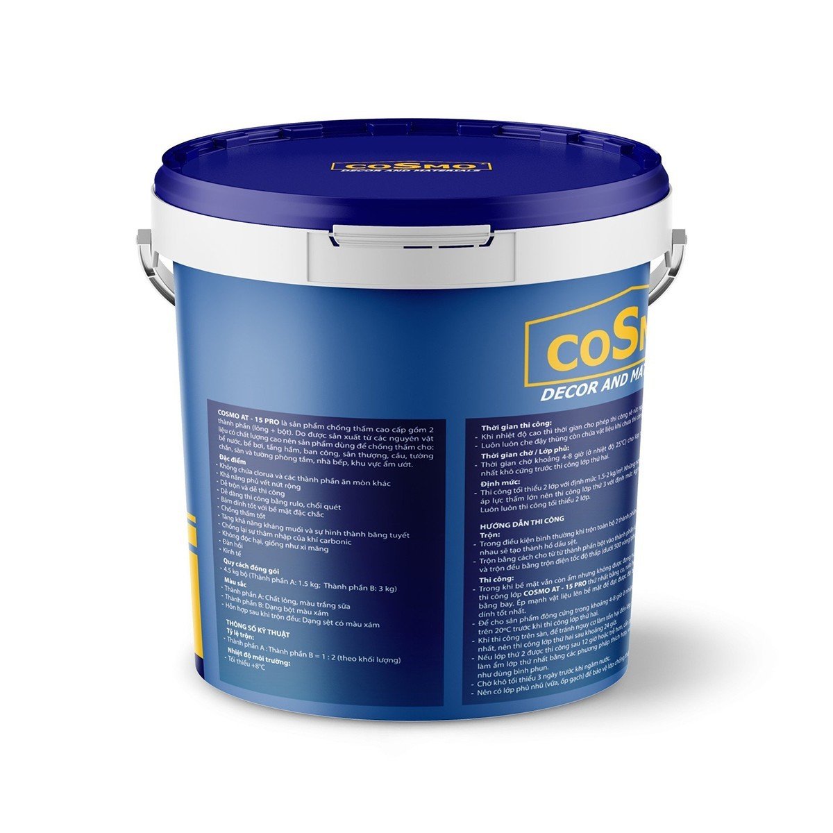 Chống thấm cho hồ bơi, tầng hầm COSMO AT-15 PRO (Phần lỏng 1.5kg + phần bột 3kg)