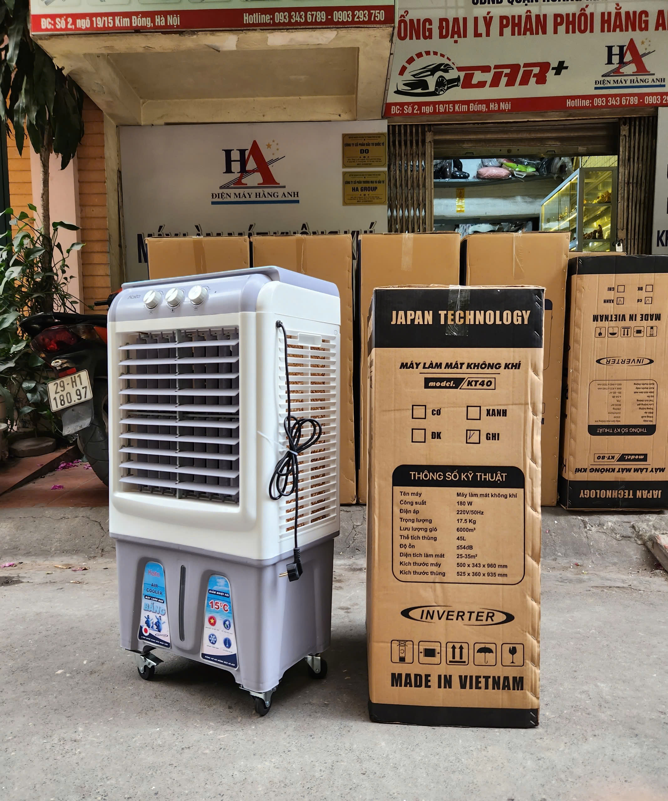 Quạt đá, quạt hơi nước, quạt điều  hoà 45L có bánh xe tặng kèm 2 hộp đá khô, Hàng chính hãng