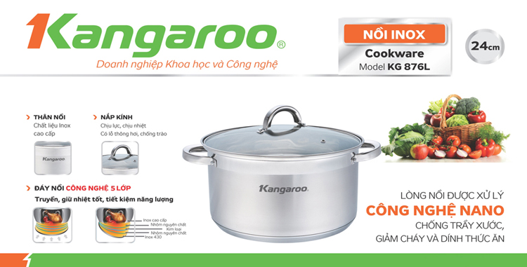 Nồi Inox 5 Đáy Kangaroo KG876L - 24cm