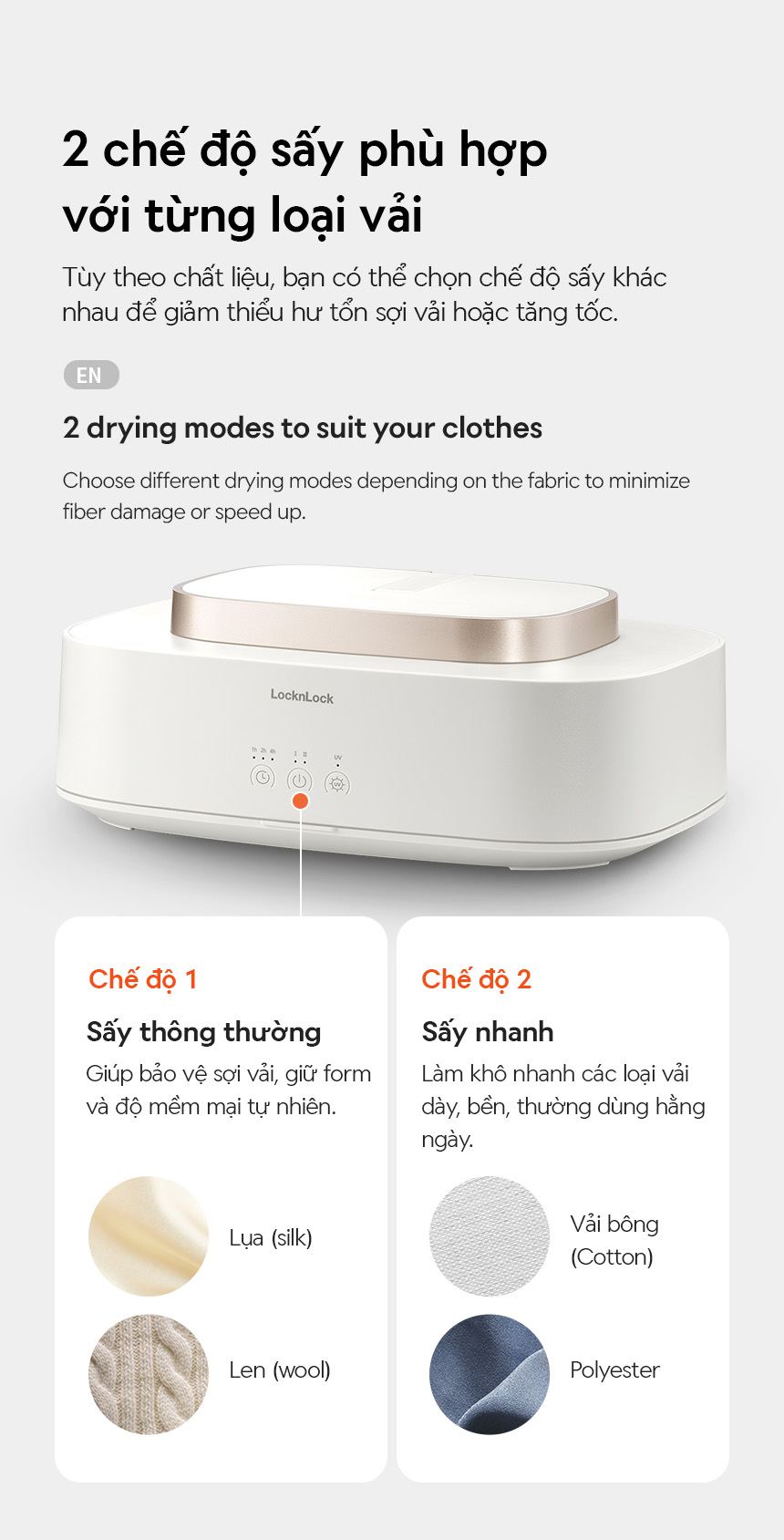 Máy Sấy Khử Khuẩn Quần Áo LocknLock Cloth Sterilizer Dryer END112IVY 600W, Hàng Chính Hãng - JoyMall