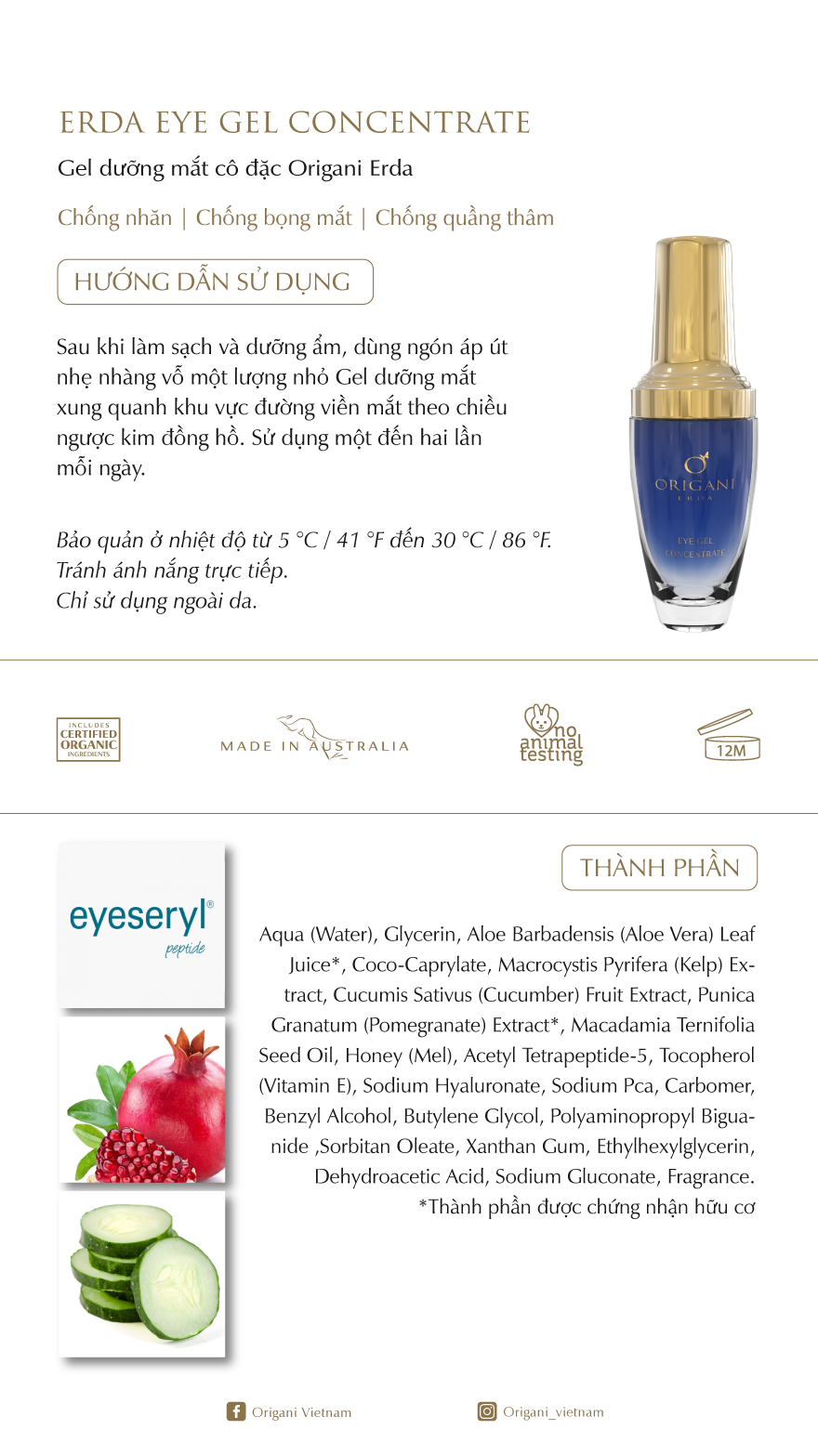 Bộ Chăm Sóc Da Mặt Origani Erda Indulgence Facial Collection (5 sản phẩm) - Có Chứng Nhận Hữu Cơ - Chăm Sóc Da Vùng Mắt Cùng Dưỡng Ẩm Da Mặt