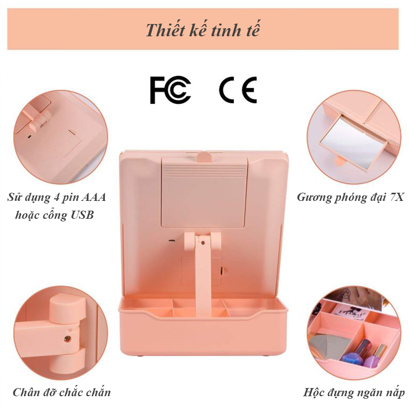 Gương trang điểm tích hợp dải đèn LED điều chỉnh độ sáng và khay đựng đồ trang điểm Vesta