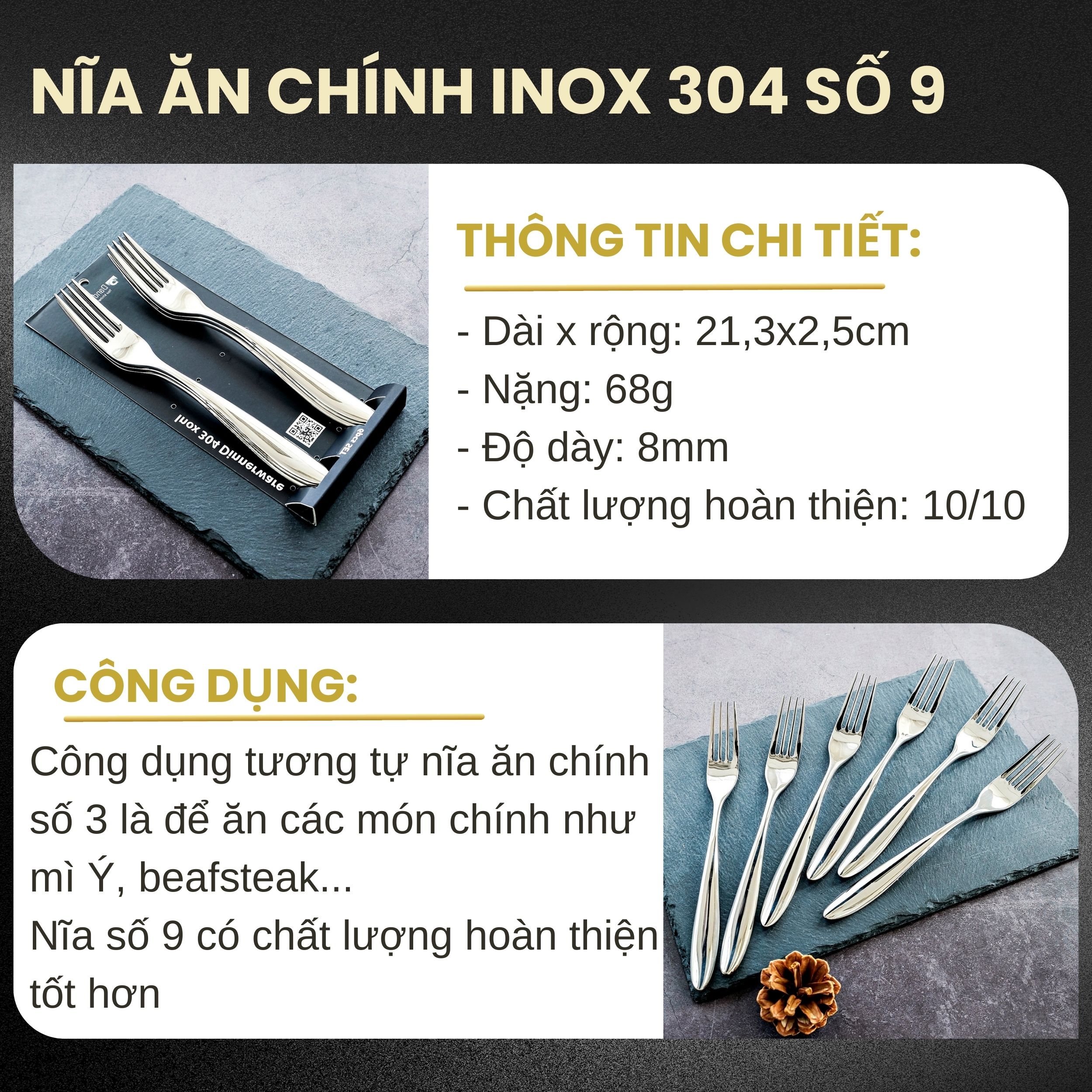 Bộ 6 nĩa inox 304 DandiHome 2020 cao cấp, sang trọng, tinh tế