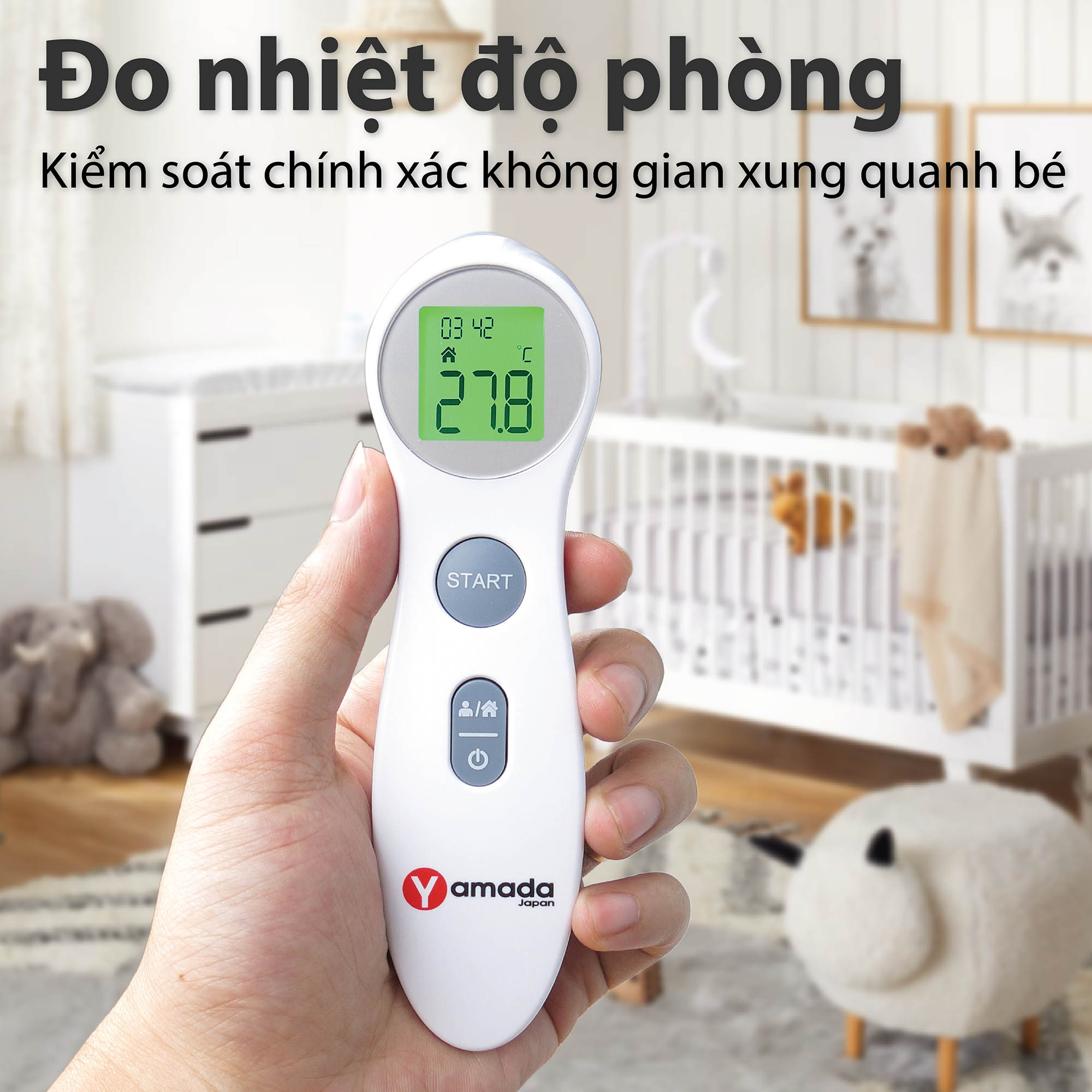 Nhiệt kế điện tử hồng ngoại đo trán không chạm Yamada Nhật Bản - đo nhanh 1 giây, cảnh báo sốt, màn hình 3 màu đèn, đo sữa, nước tắm, nhiệt độ phòng 2