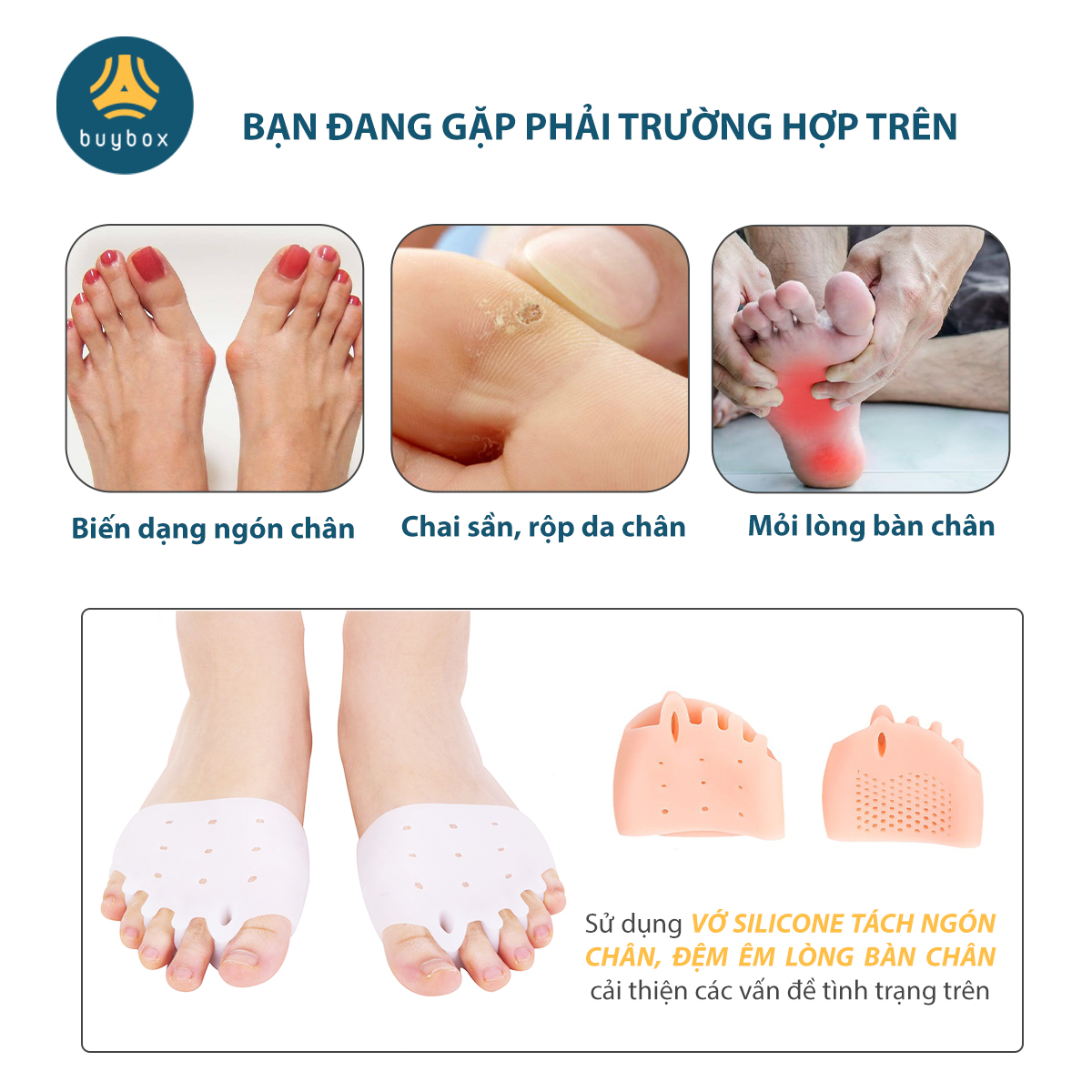 Combo 3 cặp vớ silicone tổ ong thoáng khí giúp tách các ngón chân khi mang giày bít mũi - BuyBox - BBPK276