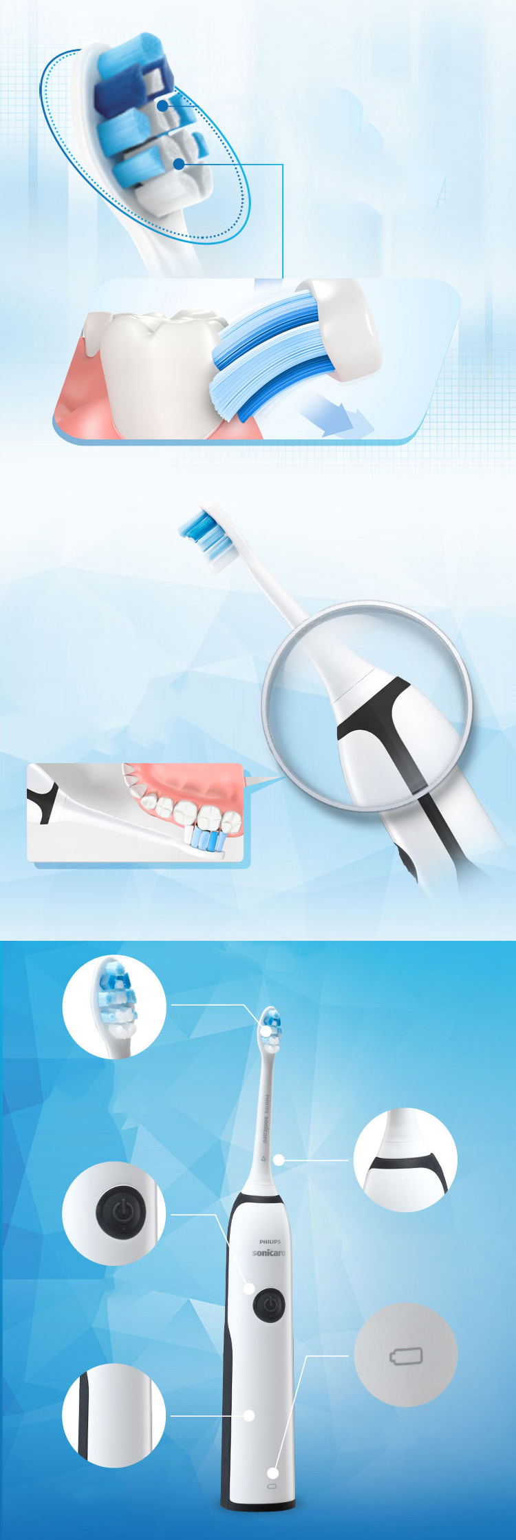 Bàn Chải Đánh Răng Điện Có Thể Sạc Với Lông Mềm Màu Đen Và Trắng Electronic Sonic Toothbrush PHILIPS HX3226/ 51