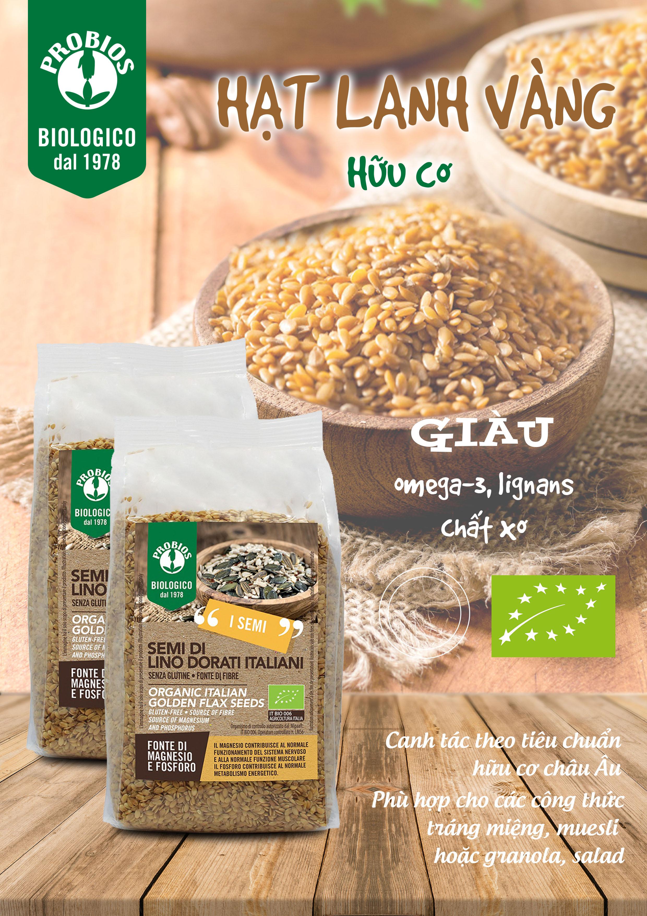 Hạt Lanh Vàng Hữu Cơ 500g ProBios Organic Italian Golden Flax Seeds