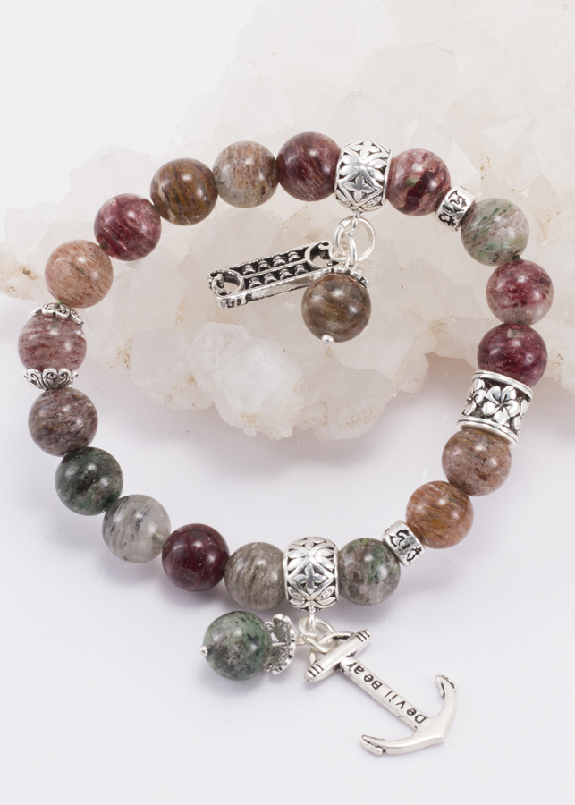 Vòng Đá Thạch Anh Ưu Linh Đa Sắc Phối Charm Bạc (9mm) Ngọc Quý Gemstones