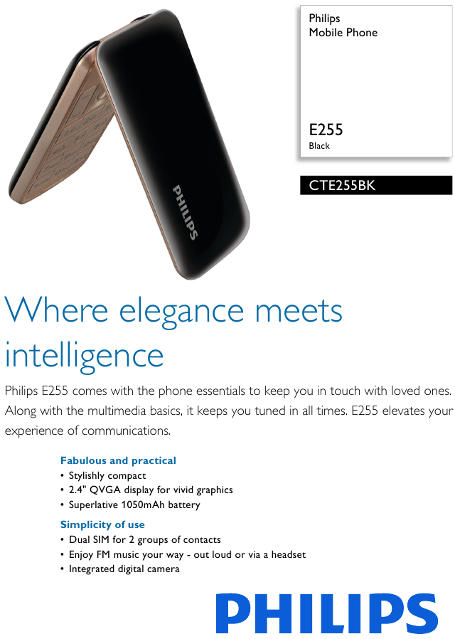 Điện Thoại Nắp Gập 2 Sim PHILIPS E255