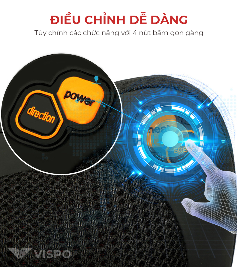 Gối Massage Nhiệt Hồng Ngoại VISPO VP-G23 - 4 Bi Xoay Chuyên Dùng Cho Cổ, Vai, Gáy, Thắt Lưng Sử Dụng Tại Nhà, Văn Phòng Hoặc Trên Ô tô