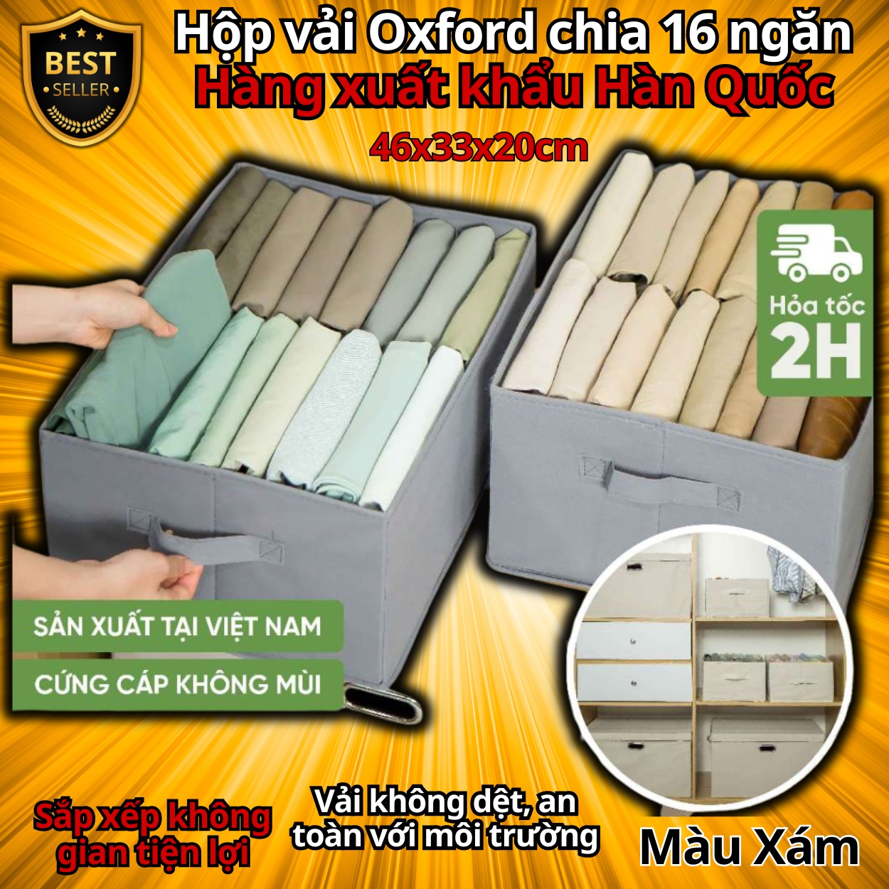 Hộp vải đựng quần áo chia 9 ngăn - 16 ngăn đa năng D Danido - Khay đựng đồ 9 ngăn tiện ích, chất liệu cao cấp vải không dệt có nắp, an toàn môi trường