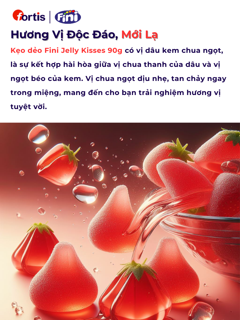 Kẹo dẻo Fini Jelly Kisses 90g Vị Dâu Kem