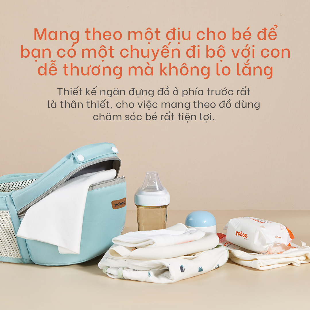 đai địu em bé yoboo - chống gù, có bệ ngồi, lưới tổ ong thoáng khí - chất lượng nhật bản 8