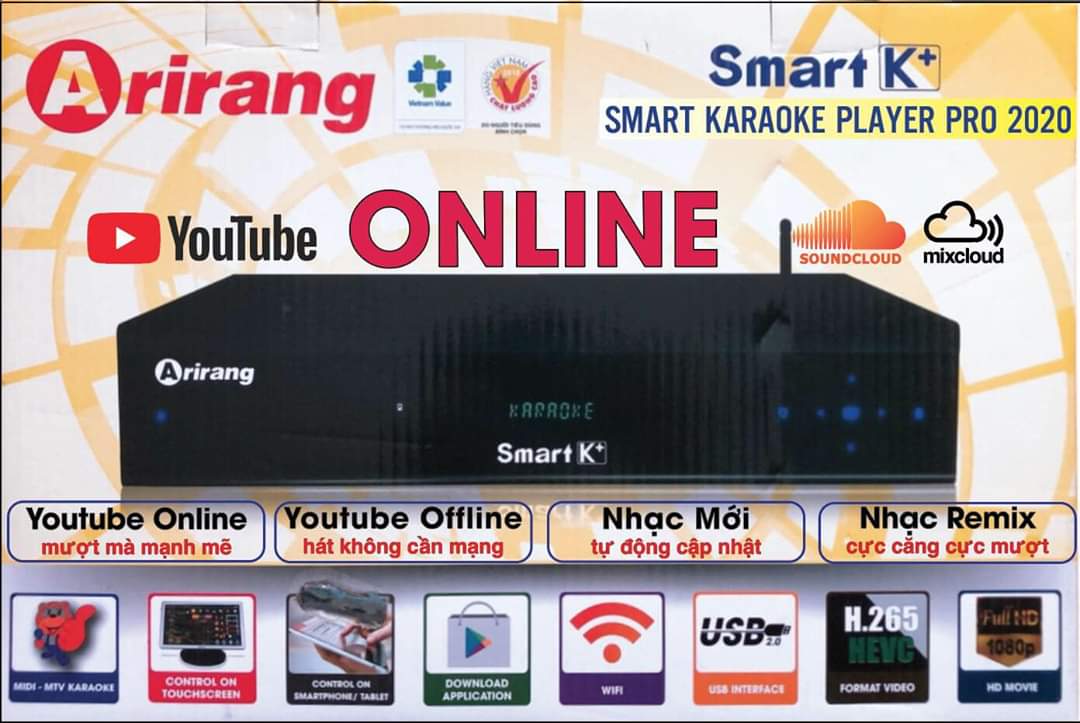 Đầu Karaoke Arirang Smart K+ Pro phiên bản 2020 (Kèm App Smart Karaoke