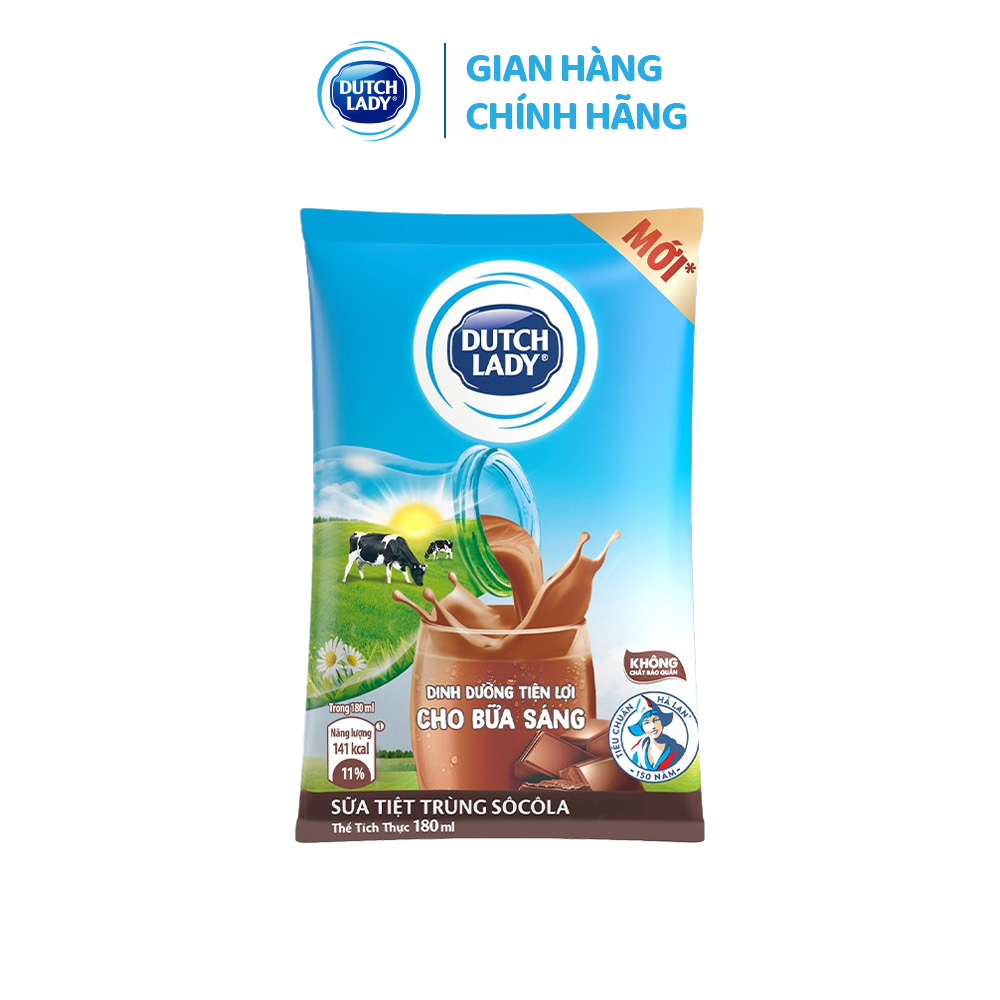 Thùng 48 Bịch Sữa Tươi Tiệt Trùng Dutch Lady Cô Gái Hà Lan Hương Socola 180ml