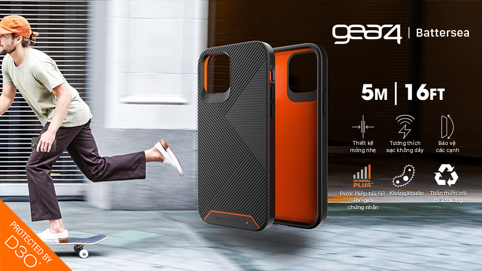 Ốp lưng Gear4 Battersea iPhone - Công nghệ chống sốc độc quyền D3O, kháng khuẩn, tương thích tốt với sóng 5G - Hàng chính hãng