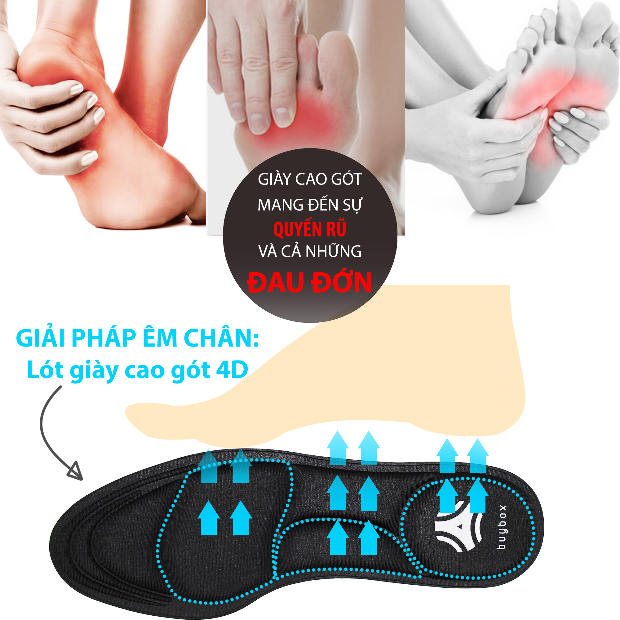 2 cặp lót giày cao gót đa năng 4D cực êm chân - buybox