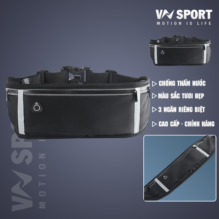 Túi Đeo Hông Chạy Bộ, Đạp Xe, Dã Ngoại VNSPORT - VN3808, Túi Cao Cấp Chống Thấm Nước , Có 3 Ngăn Riêng Biệt Và Có Phản Quang, Thể Thao Và Rất Đẹp Cho Cả Nam Và Nữ