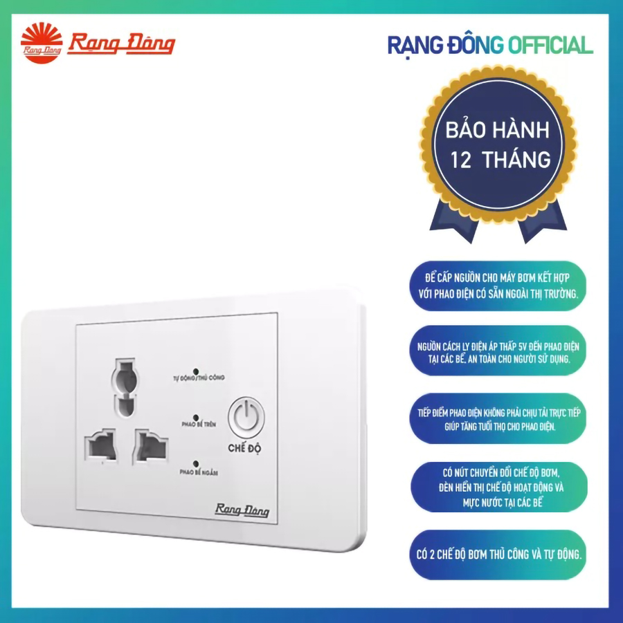 Ổ Cắm Máy Bơm An Toàn Rạng Đông OC03.MB 16A - Ổ Cắm Chống Giật Cấp N guồn 5V Cho Phao Điện - Công Suất 1500W