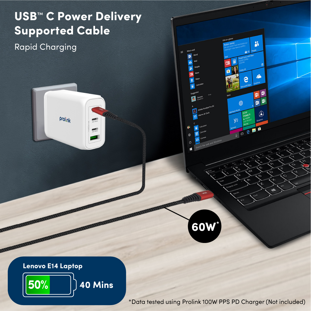 Cáp sạc siêu nhanh Prolink 60W USB-C to USB-C