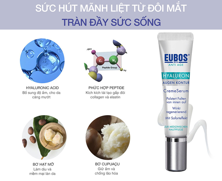 Kem serum chống lão hóa vùng mắt EUBOS anti-age hyaluron eye contour cream serum 15ml